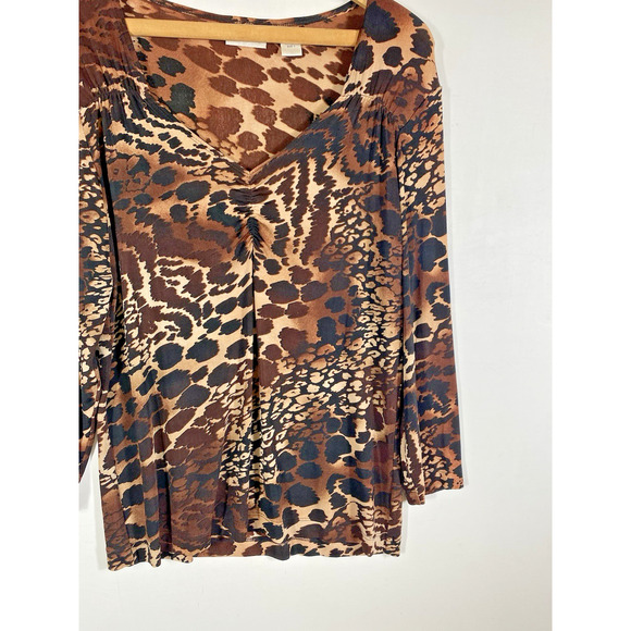 Chicos Travelers Size 1 / Medium Top Animal Print Y2K Cinched Knit Mob Wife - Picture 8 of 12
